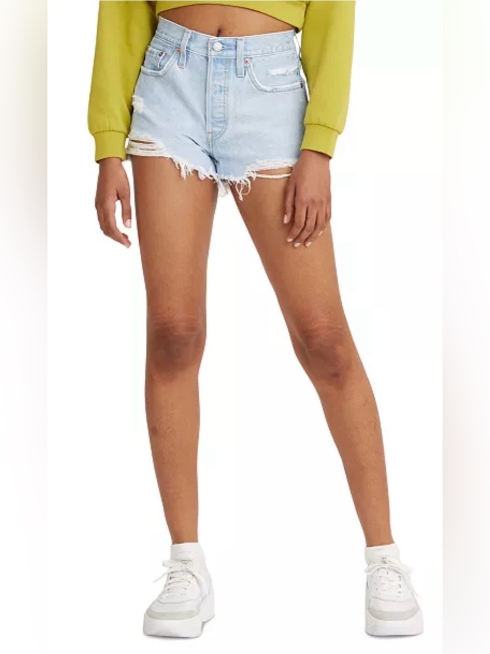 Levi's NWT Light Blue Distressed High-Rise Denim Shorts Fitted through Hip 32